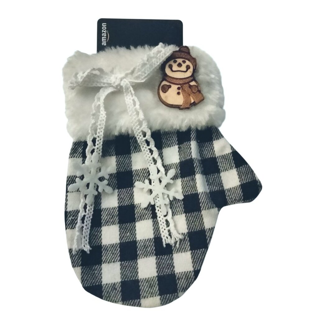 Buffalo Plaid Mitten Ornament Snowman Pin Snowflake Trim Christmas Gift Card Bag